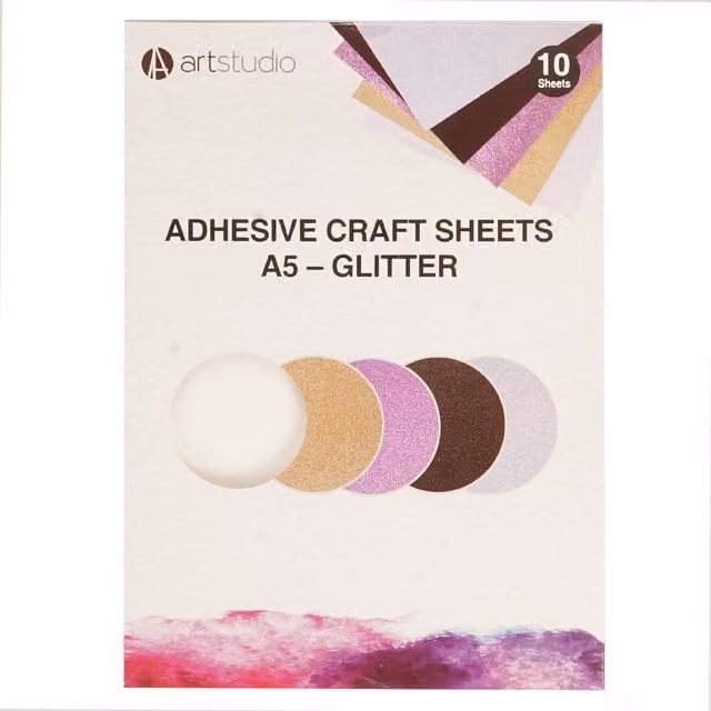 Artstudio Adhesive Glitter Craft Sheets in Multicolour, Gold, Silver, Pink, White and Brown