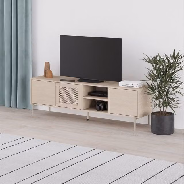 Decortie Inca Modern TV Stand with Laser-Cut Door in Oak, Width: 164 cm – 1