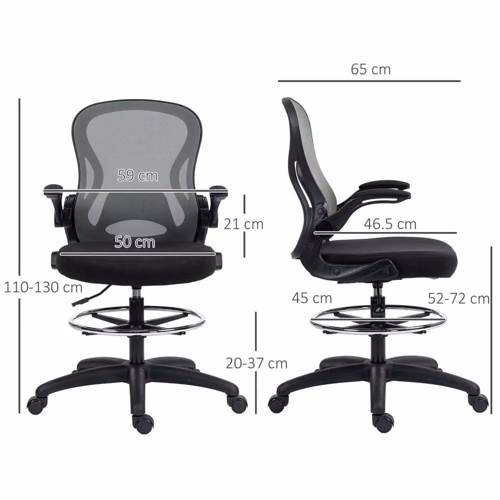 EONLION Grey Tall Drafting Office Chair with Lumbar Support, Foot Ring and Castors – 2