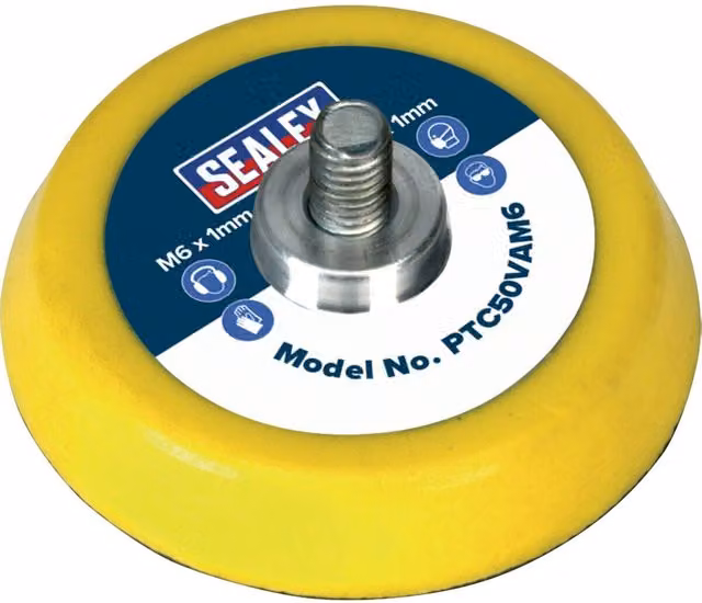 Loops 50mm Hook and Loop Backing Pad with M6 x 1mm Thread for Angle Grinders, Yellow/Multicolour