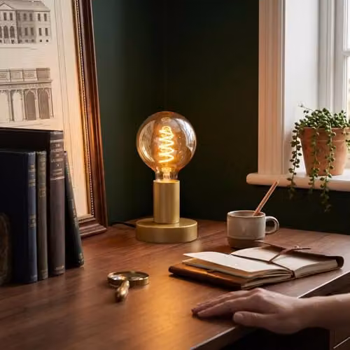 Happy Homewares Gold Metal Bulb Holder Table Lamp, H 19 cm x W 10 cm x D 10 cm – 2