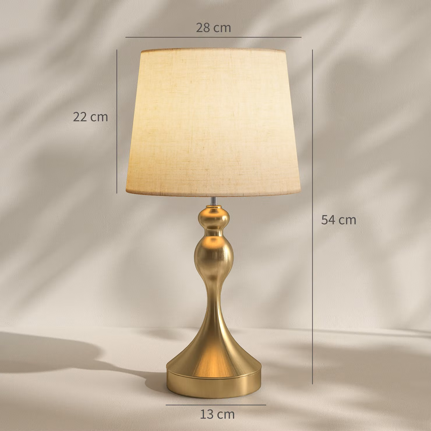 HOMCOM Set of 2 Modern Table Lamps in Gold with Beige Fabric Shades, featuring USB A+C Charging Ports and 3 Colour Temperatures for your Bedroom, Living Room or Home Office – 3