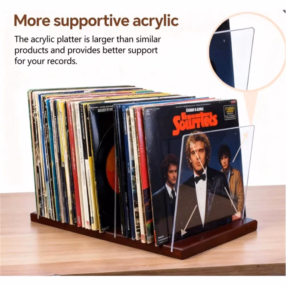 Nordara Premium Acrylic and Wood Vinyl Record Storage Holder in Brown – 4
