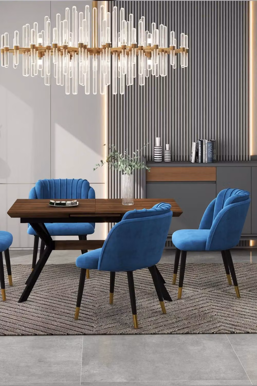 Life Interiors Milano Velvet Dining Chairs, Set of 2, Blue with Gold and Metal Legs – 4