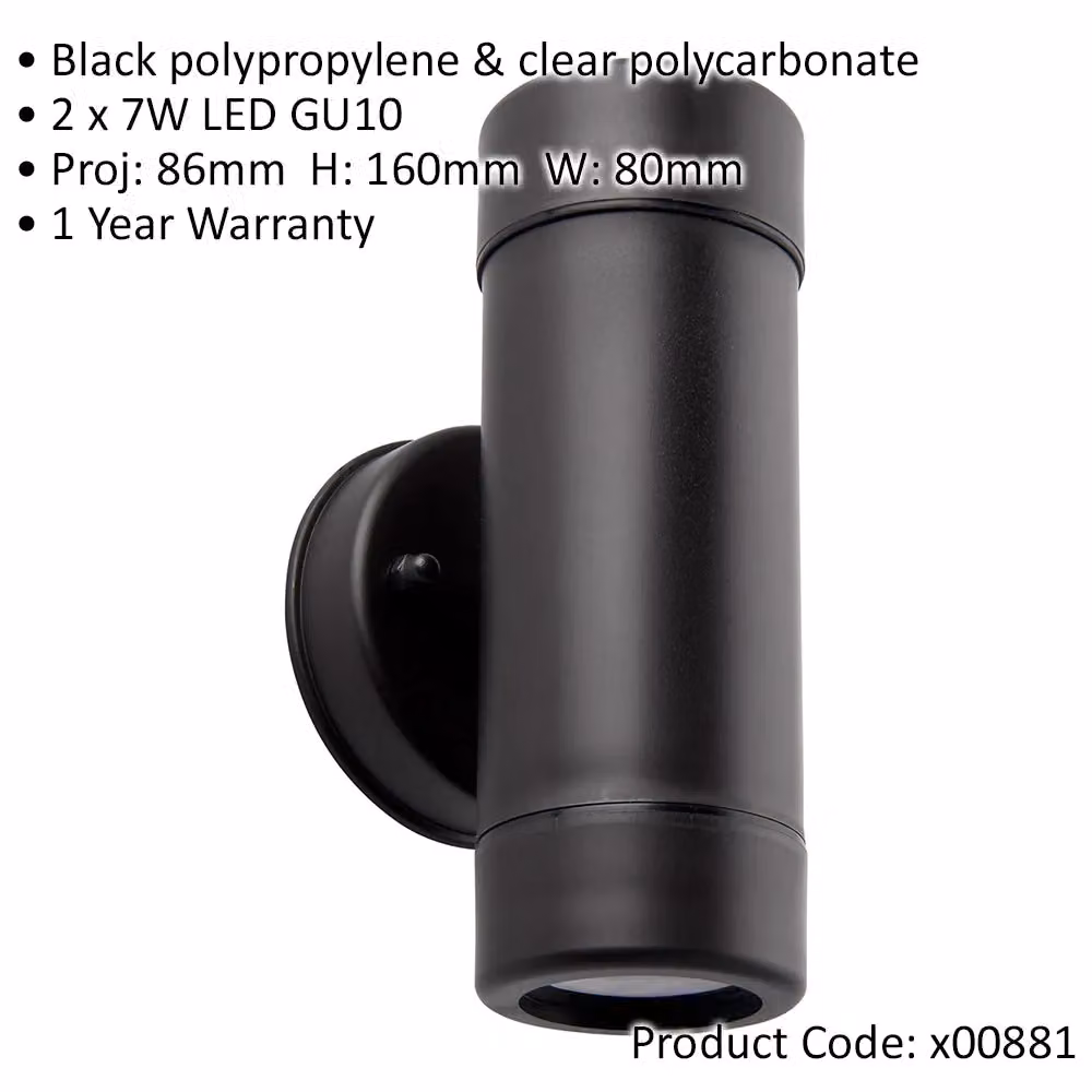 Loops 4 Pack Up & Down Twin Outdoor Wall Downlight, Black with Transparent Polycarbonate, Dimmable 2 x 7W GU10 LED – 2