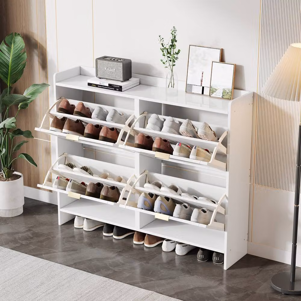 Merax White Vintage Flip Drawer Shoe Storage Cabinet with Tilting Compartments and Internal Shelves – 2