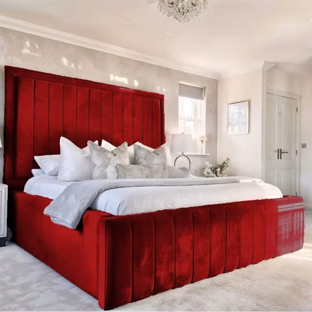 Living Comfort Bedz Geneva Upholstered Velvet Bed Frame in Red, W/D/H: 120 x 200 cm – 1
