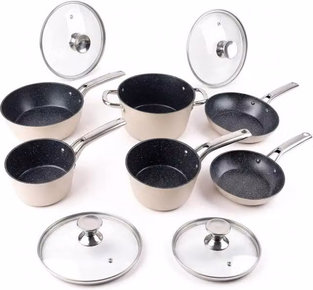 Alivio 10-Piece Non-Stick Aluminium Alloy Cookware Set in Beige – 1