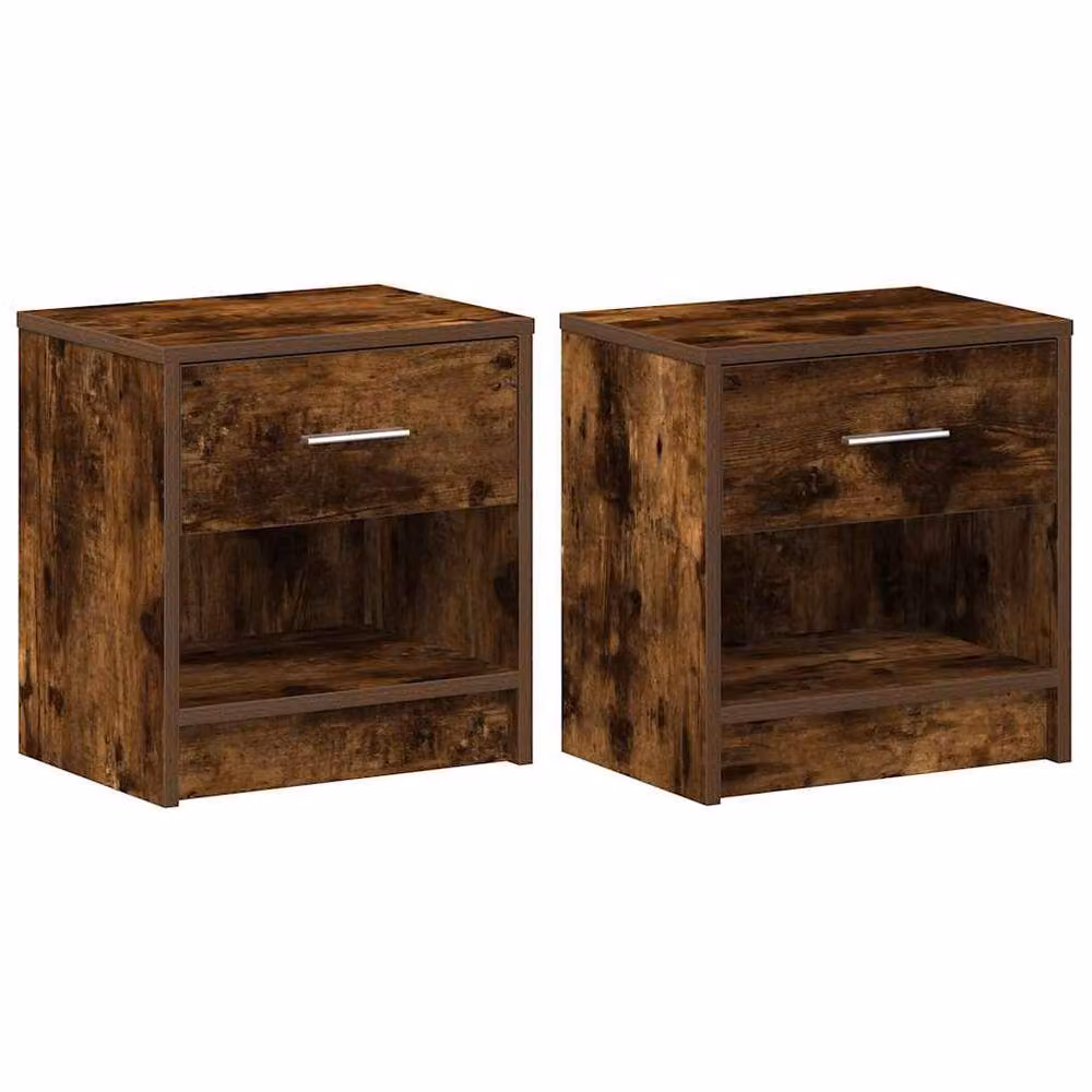 Berkfield Home Set of 2 Durable Bedside Cabinets with Drawer in Smoked Oak Brown, W/D/H: 39 x 28 x 41 cm – 2