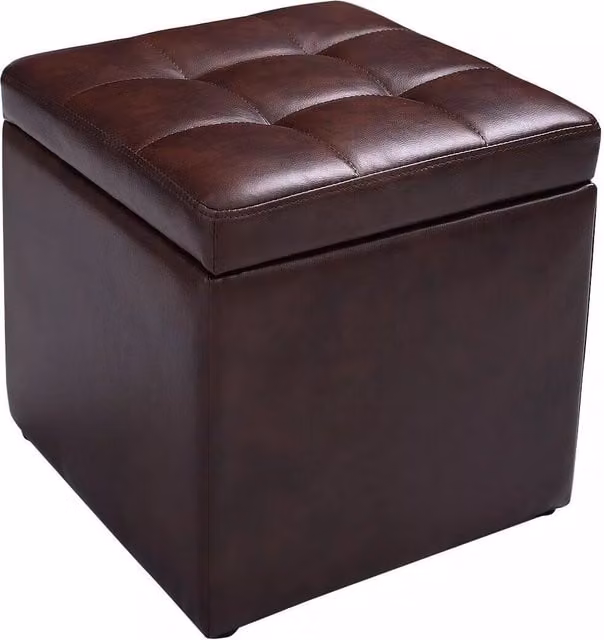 Costway Faux Leather Cube Storage Ottoman and Padded Foot Stool in Brown