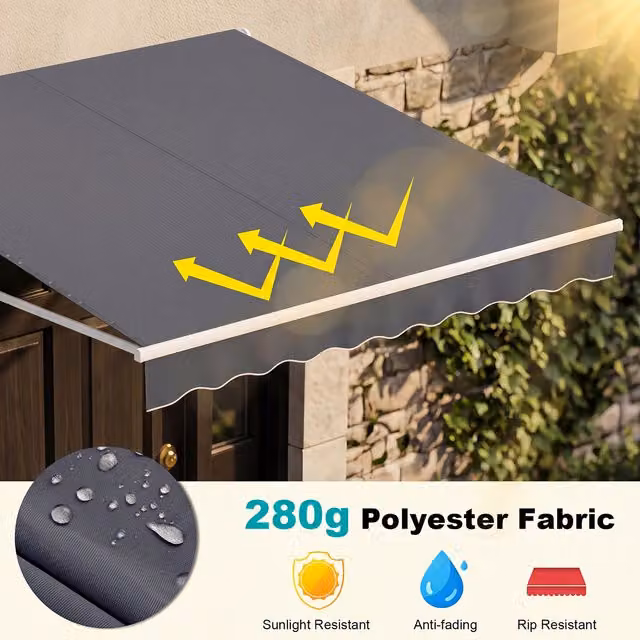 COSTWAY Grey Retractable Garden Awning with Aluminium Frame and Polyester Fabric, W/D/H: 300 x 250 x 300 cm