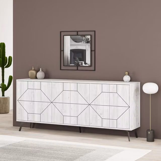 Decortie Dune 6-Door Sideboard with Metal Legs in White, W: 184 cm