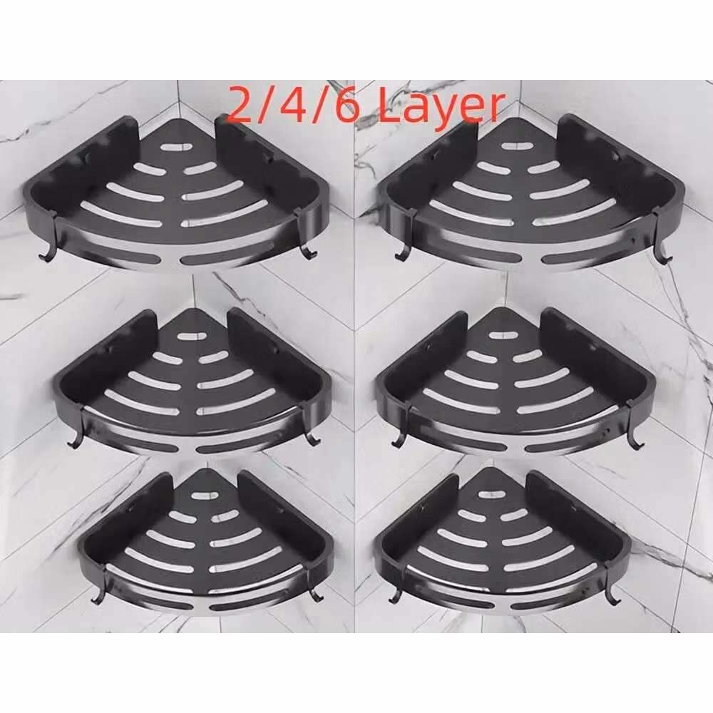 NESTLUNE 6-Pack Black Metal Suction Shower Caddy Bathroom Storage Shelves – 2