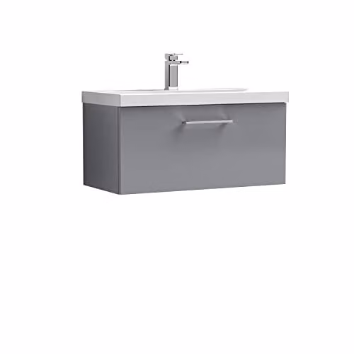 Balterley Wall Hung Single Drawer Vanity Unit with Mid Edge Sink and Handle, Grey, W: 81.0 cm, D: 39.0 cm, H: 39.9 cm – 1