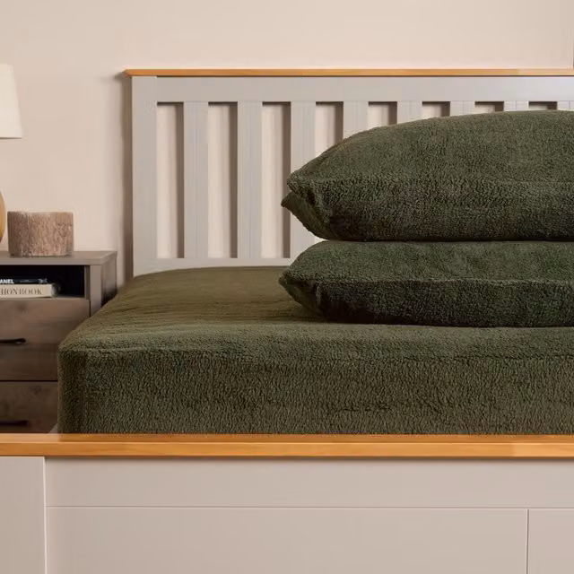 OHS Single Teddy Fleece Thermal Fitted Bed Sheet, Green, W/D/H: 90 x 190 cm – 4