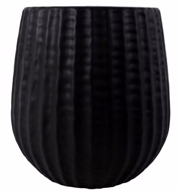 Leaf Modern Round Black Ceramic Tabletop Planter