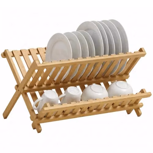 HOMCOM 2-Tier Bamboo Kitchen Storage Rack with Slatted Shelves, Natural Wood Finish, W/D/H: 45 x 30.5 x 26 cm