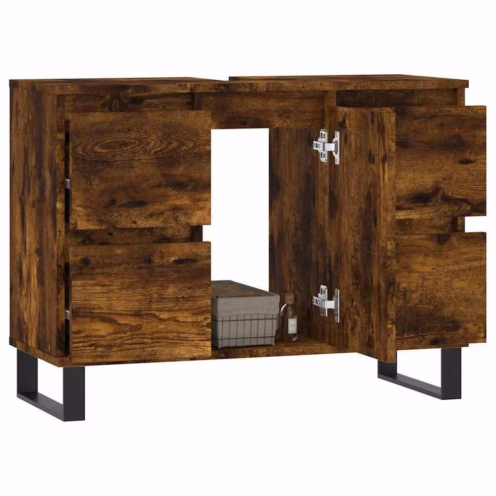 Berkfield Home Bathroom Cabinet in Smoked Oak Brown, W/D/H: 80 x 33 x 60 cm – 2