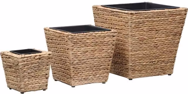 Berkfield Home Garden Set of 3 Brown Water Hyacinth Raised Planters – 1