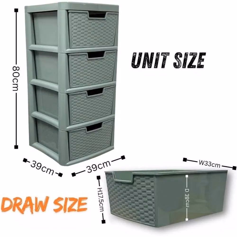 FORGEVIO 4 Tier Large Rattan Effect Storage Drawers in Green, Width: 50 cm – 2