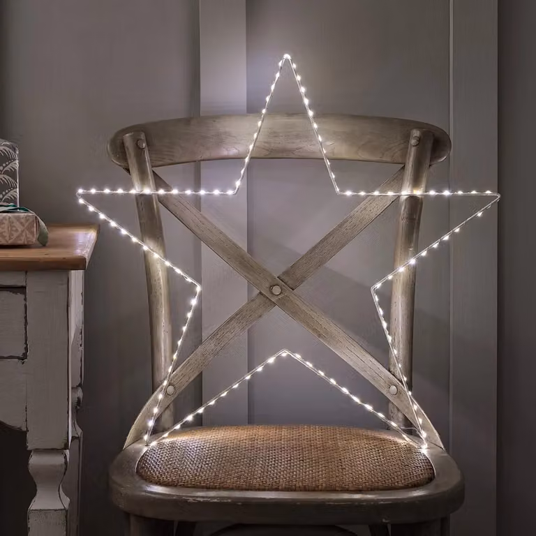 Lights4fun Osby Star Dual Colour LED Indoor Christmas Light with Remote Control and Timer, 60 cm, White, Gold and Silver