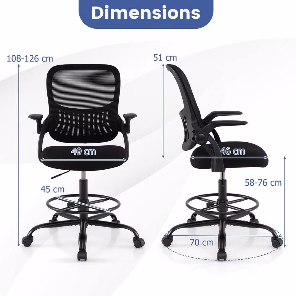 Kelvenix Ergonomic Black Fabric Swivel Chair with Armrests and Castors for Home Office – 2