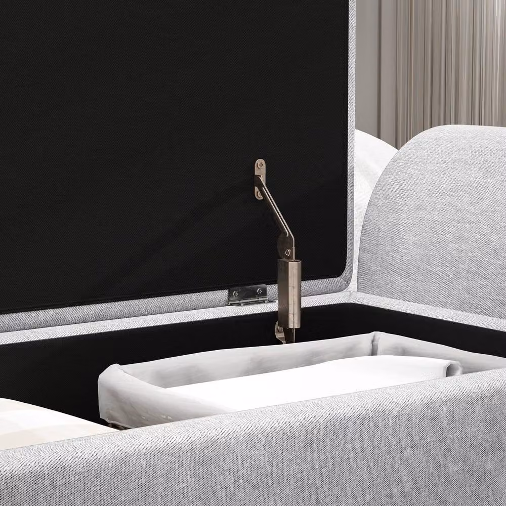 Wyld Haus Nesama Linen Effect Light Grey Upholstered Storage Bench with Armrests – 7