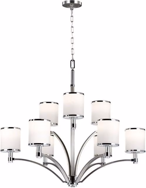 Loops 9 Bulb Chandelier Hanging Pendant Light in Chrome and White with E27 LED Compatibility