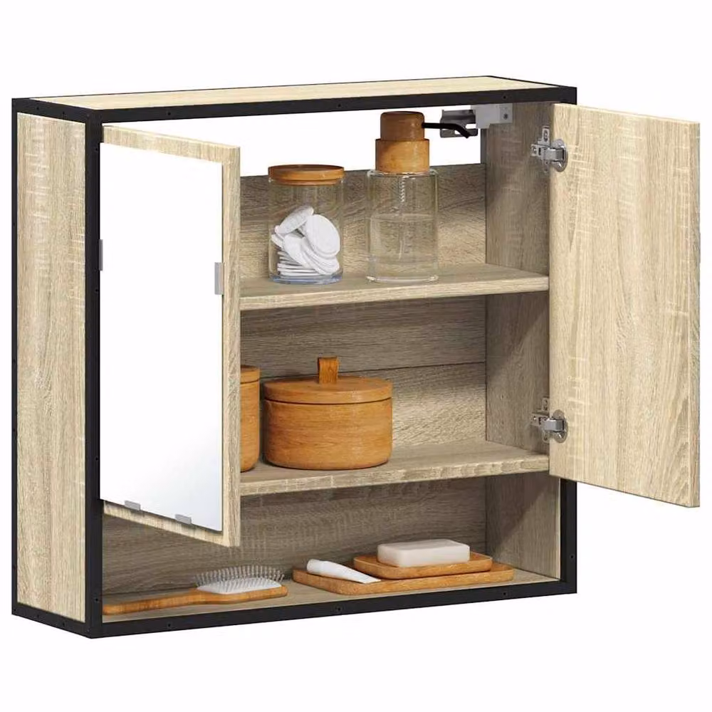 Berkfield Home Sonoma Oak Bathroom Mirror Cabinet in Beige, W/D/H: 65 x 20 x 60 cm – 2