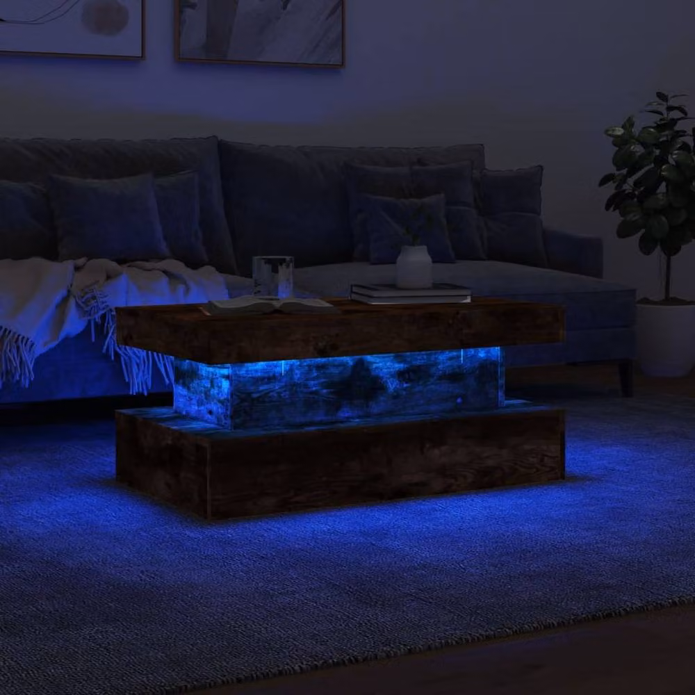 Berkfield Home Modern Rectangular Coffee Table with LED Lights in Smoked Oak Brown, W/D/H: 90 x 50 x 40 cm – 5