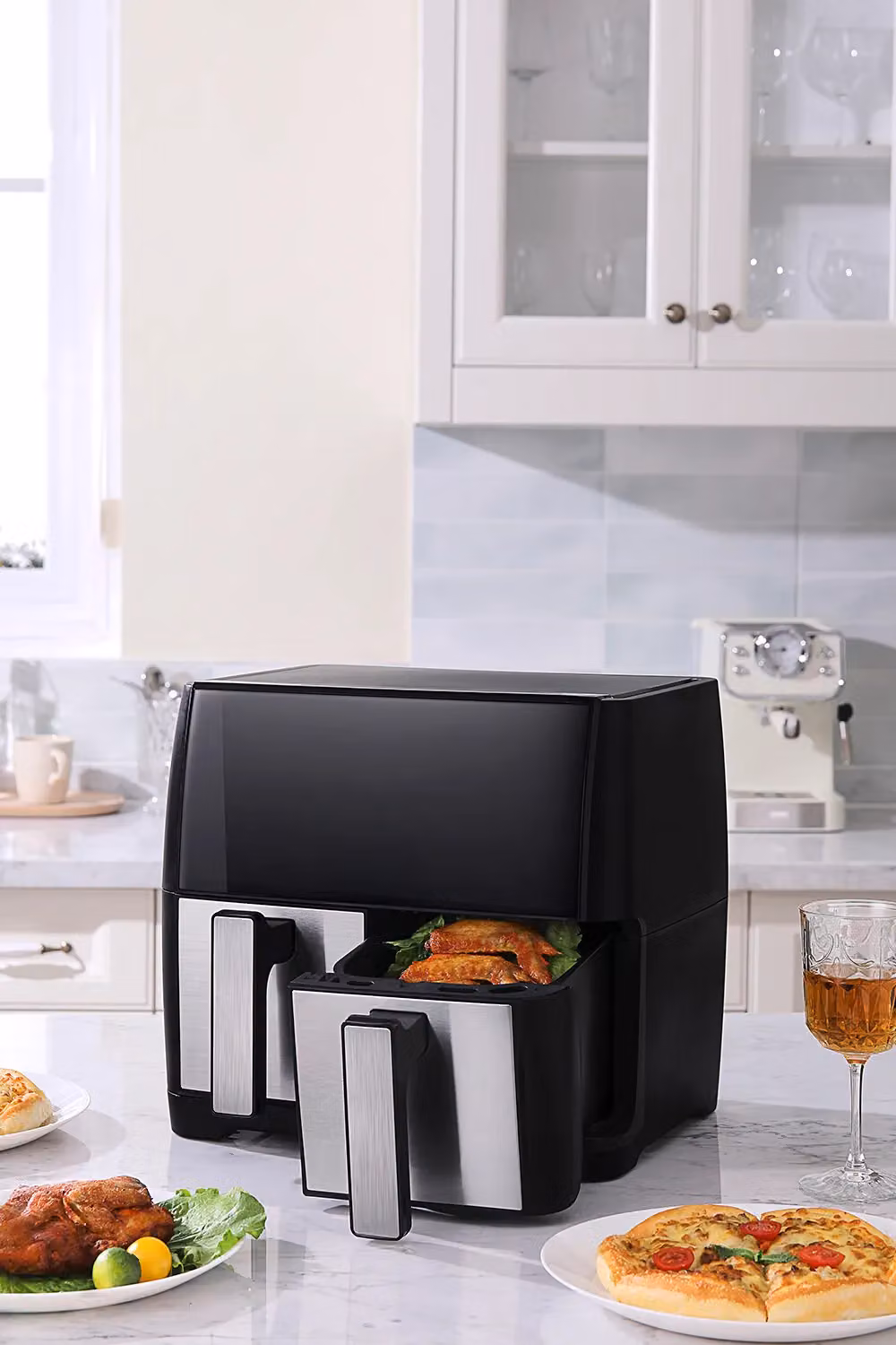 Living and Home 9L Dual Basket Air Fryer with Touch Screen and 8 Programs in Silver and Black – 2