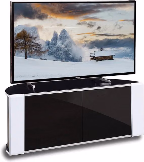 MDA Designs Sirius 850 Modern Glossy TV Cabinet in Black and White with Glass W/H/D: 85 x 51 x 44 cm