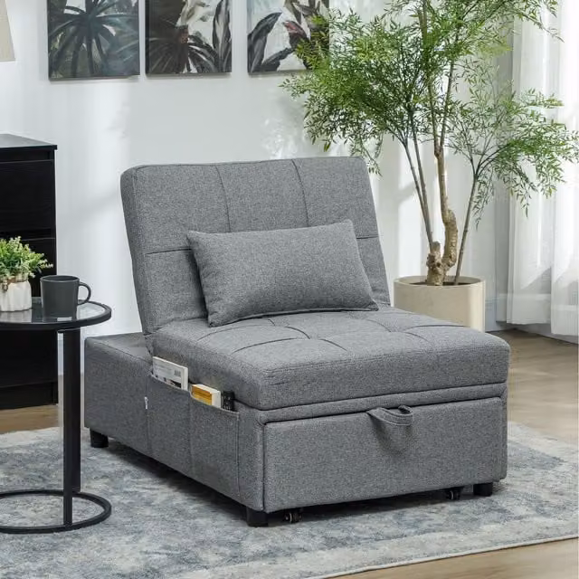 HOMCOM 4-in-1 Sleeper Chair Bed, Modern Upholstered Fabric Lounge in Grey