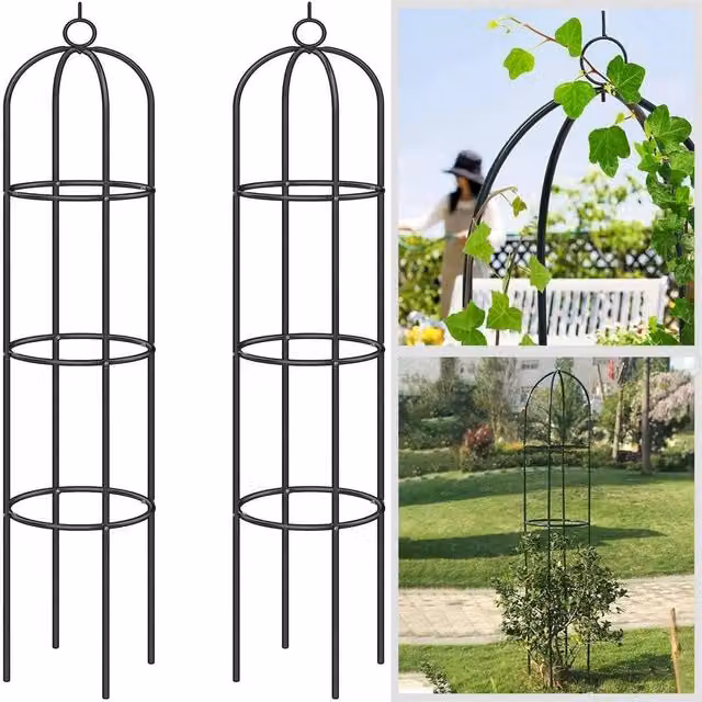 Nordara Black Metal Outdoor Garden Obelisk Climbing Plant Support Frame Trellis Set, H 185 cm x W 40 cm – 1