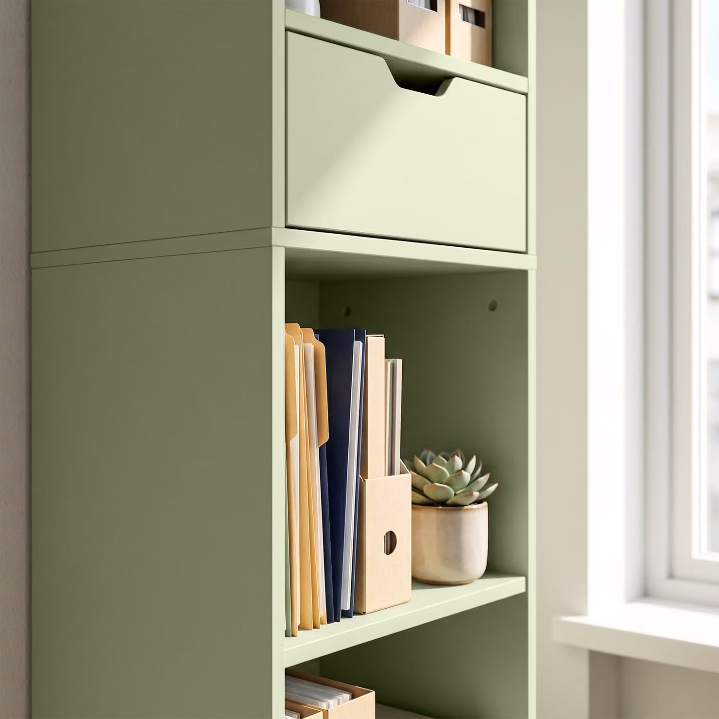 HOMCOM 6-Tier Tall Narrow Bookcase with Drawer and Door in Green – 6