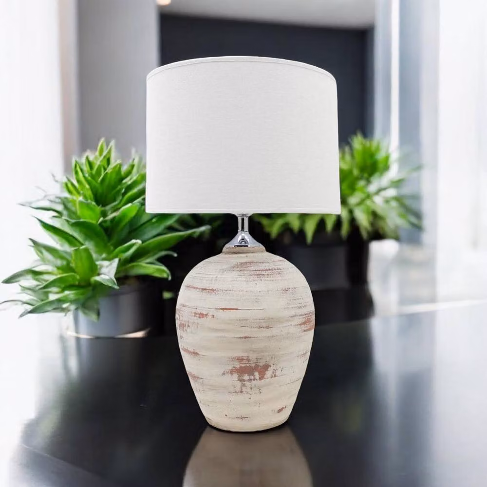 Minster White Ceramic Table Lamp with Fabric Cylinder Shade, W27 x D27 x H61 cm – 2