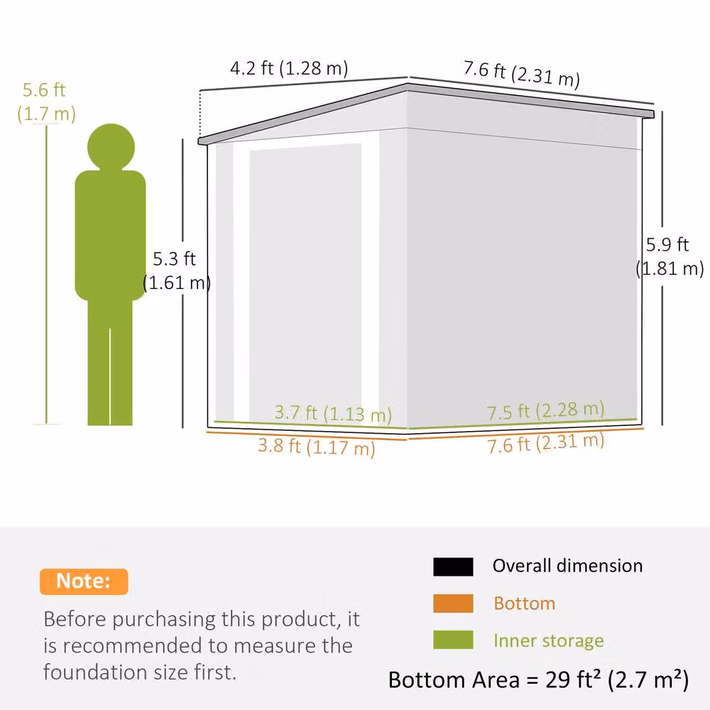 Rolipo Metal Pent Garden Shed with Window and Lockable Door, Dark Grey, W/D/H: 231.1 x 121.9 x 231.1 cm – 5