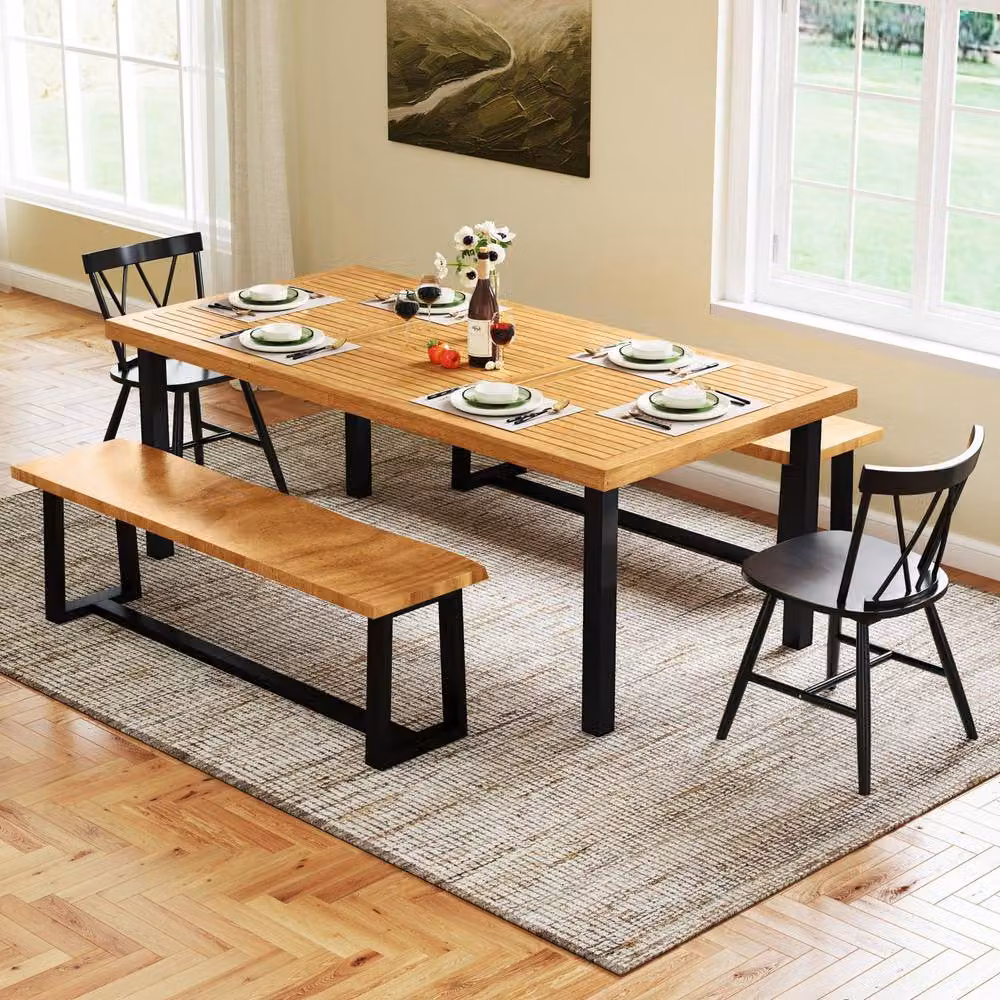 Costway Extendable Rectangular Patio Dining Table for 8 Adults with Natural Acacia Wood Tabletop – 5