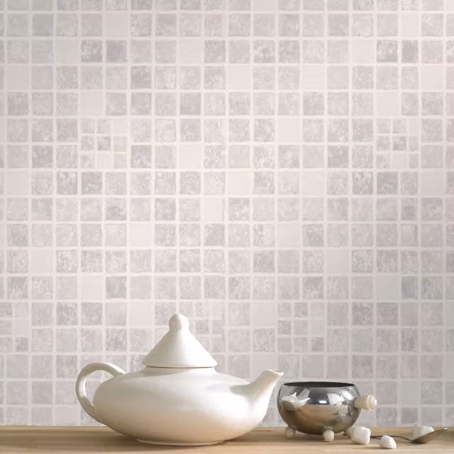 Contour Earthen Tile Washable Geometric Abstract Wallpaper in Grey