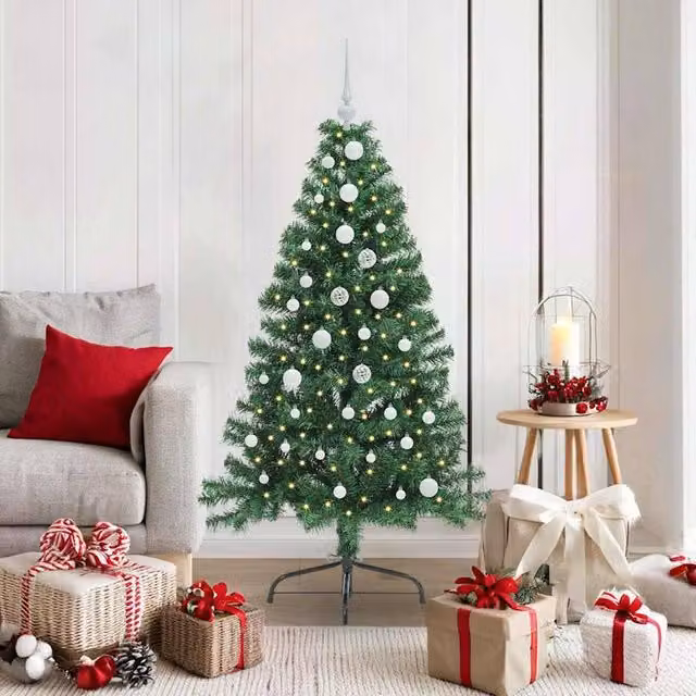 Berkfield Home Pre-lit Artificial Christmas Tree in Green, Height: 150 cm