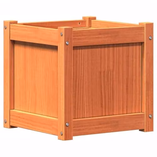 vidaXL Waxed Brown Pine Wood Garden Planter Tub W/D/H: 40 x 40 x 40 cm