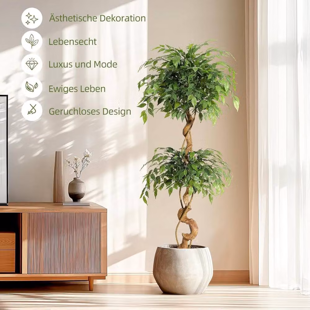 London Boutique 150cm Artificial Ficus Tree, Realistic Green Indoor Plant – 2