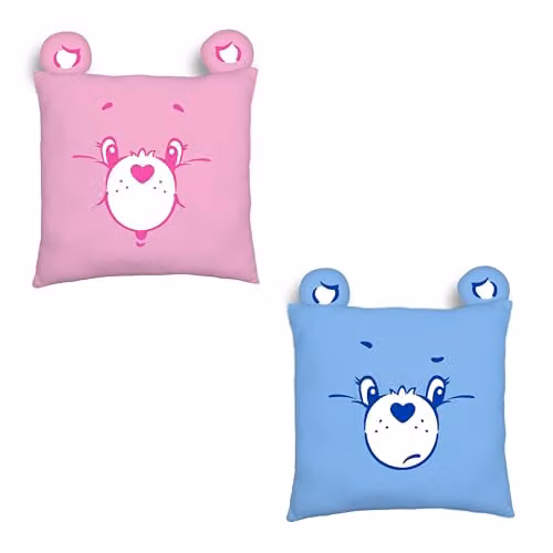Character World Care Bears Official Faces Design Square Cushion, Featuring Cheer Bear and Grumpy Bear, Reversible Pink and Blue, W/D/H: 35 x 35 x 35 cm – 1