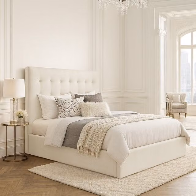 Desire Deco Serena Upholstered Velvet Bed Frame in Yellow and White, Small Double, 120 x 200 cm