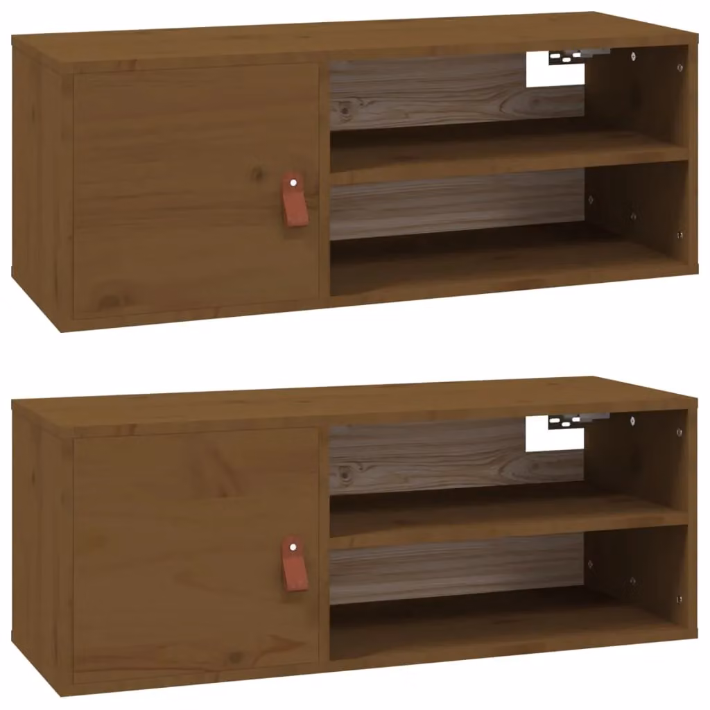 Berkfield Home Set of 2 Rustic Solid Wood Pine Wall Cabinets, Honey Brown, W: 80 cm, D: 30 cm, H: 30 cm – 2