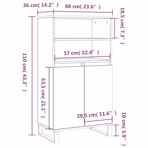 vidaXL Grey Sonoma Highboard in Engineered Wood W/D/H: 60 x 36 x 110 cm – 3