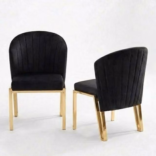 HOME LUXE INTERIOR Set of 2 Fabio Black Velvet Dining Chairs with Gold Metal Frame