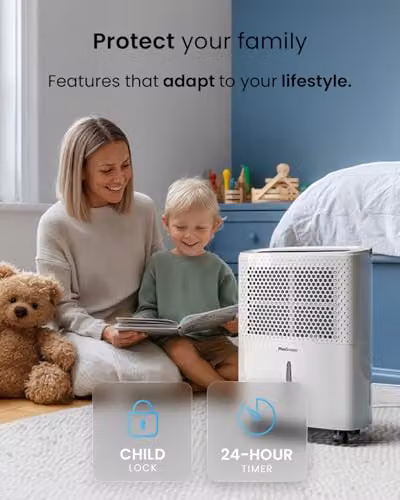 Pro Breeze 12L Low Energy Dehumidifier with Built-in Hygrostat and Continuous Drain, White – 9