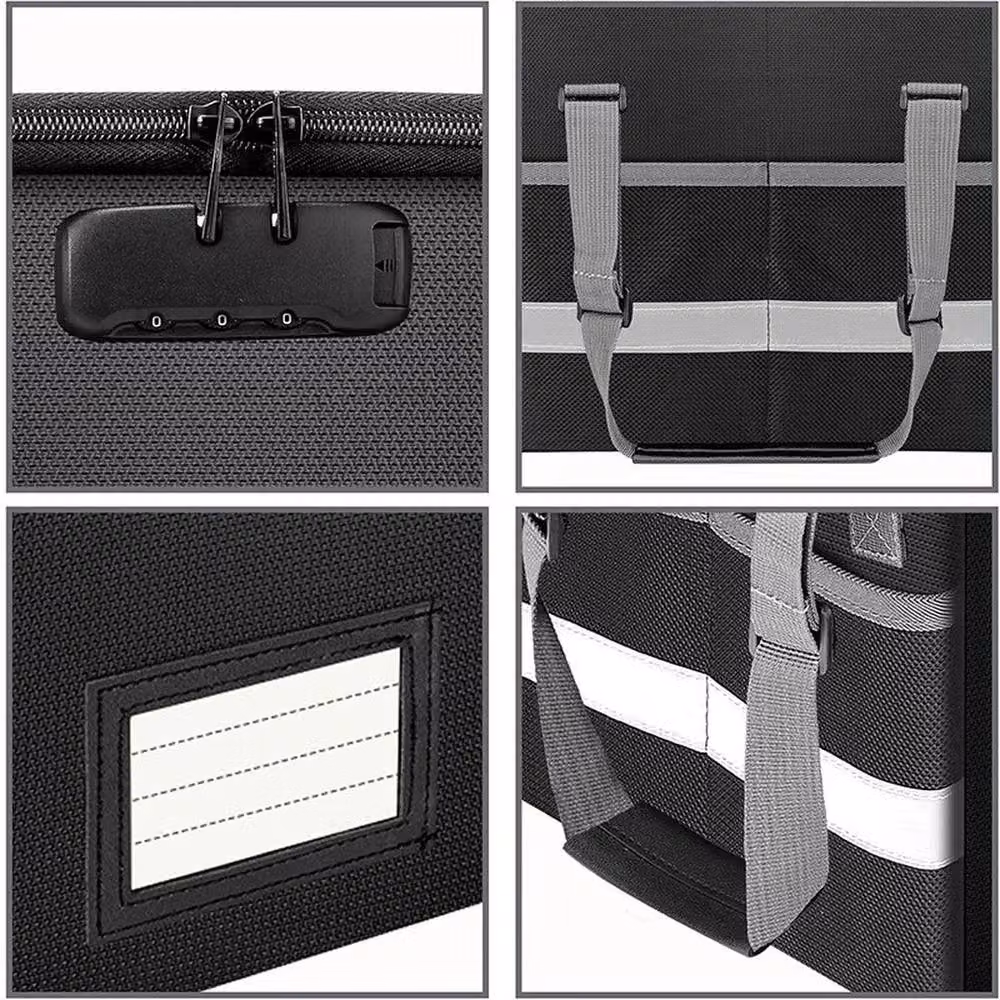 FLAVORA Fireproof Document Box with Lock, Black, W/D/H: 50.0 x 30.988 x 25.4 cm – 6