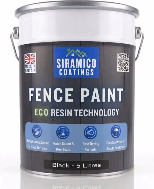 Siramico Coatings Black Water-Based Fence Paint with ECO Resin Technology, 5 l – 1